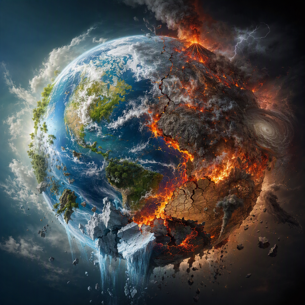 Given that Earth is a system in a state of fragile equilibrium, can natural disasters disrupt this balance?